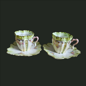 Vintage Floral Porcelain 2 cups and Saucers Set